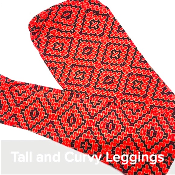 LULAROE ORANGE SQUIGGLE LEGGINGS - Picture 1 of 2